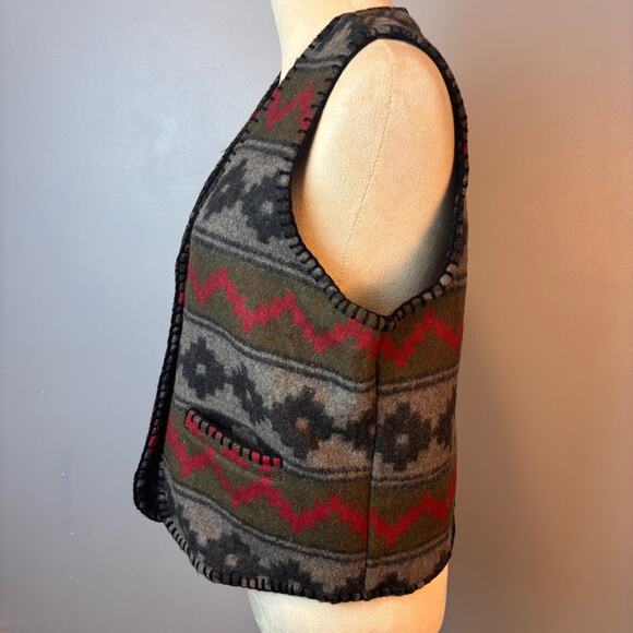 Vintage At Last & Co. Wool Vest Aztec Navajo Pattern Wood Toggle Buttons Large - Picture 5 of 7
